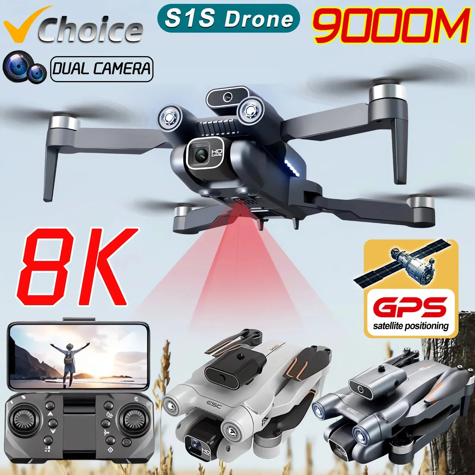 Drone Gps Module - プロのブラシレスモーター付きドローン,GPS付きクワッドコプター,折りたたみ式HDデュアルカメラ,s1s,5g,8k,新品