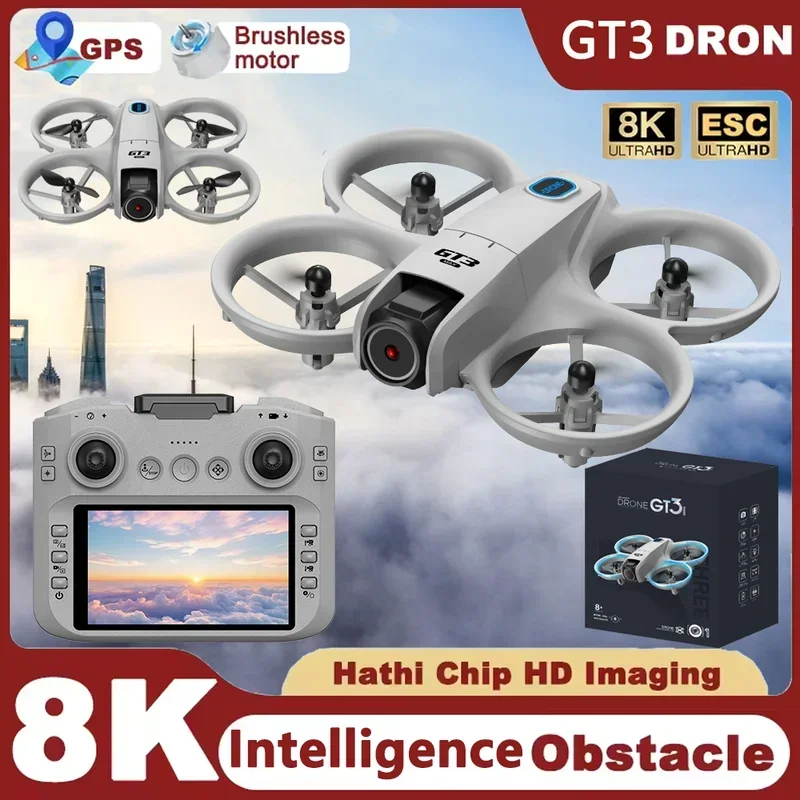 Drone Gimbal - GT3ミニ新型ドローンRCクアッドコプター、8Kカメラ搭載HDドローン、WiFi FPVドローン、オプティカルフロー障害物回避機能付き飛行機、子供のおもちゃ