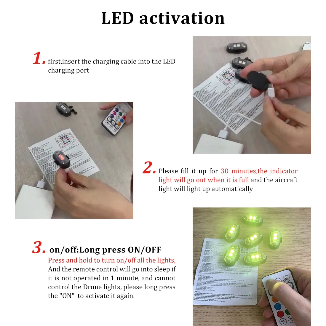 ワイヤレスリモコン付きストロボライト,LED警告灯,7色,航 - Drone Led Light のレビューと価格