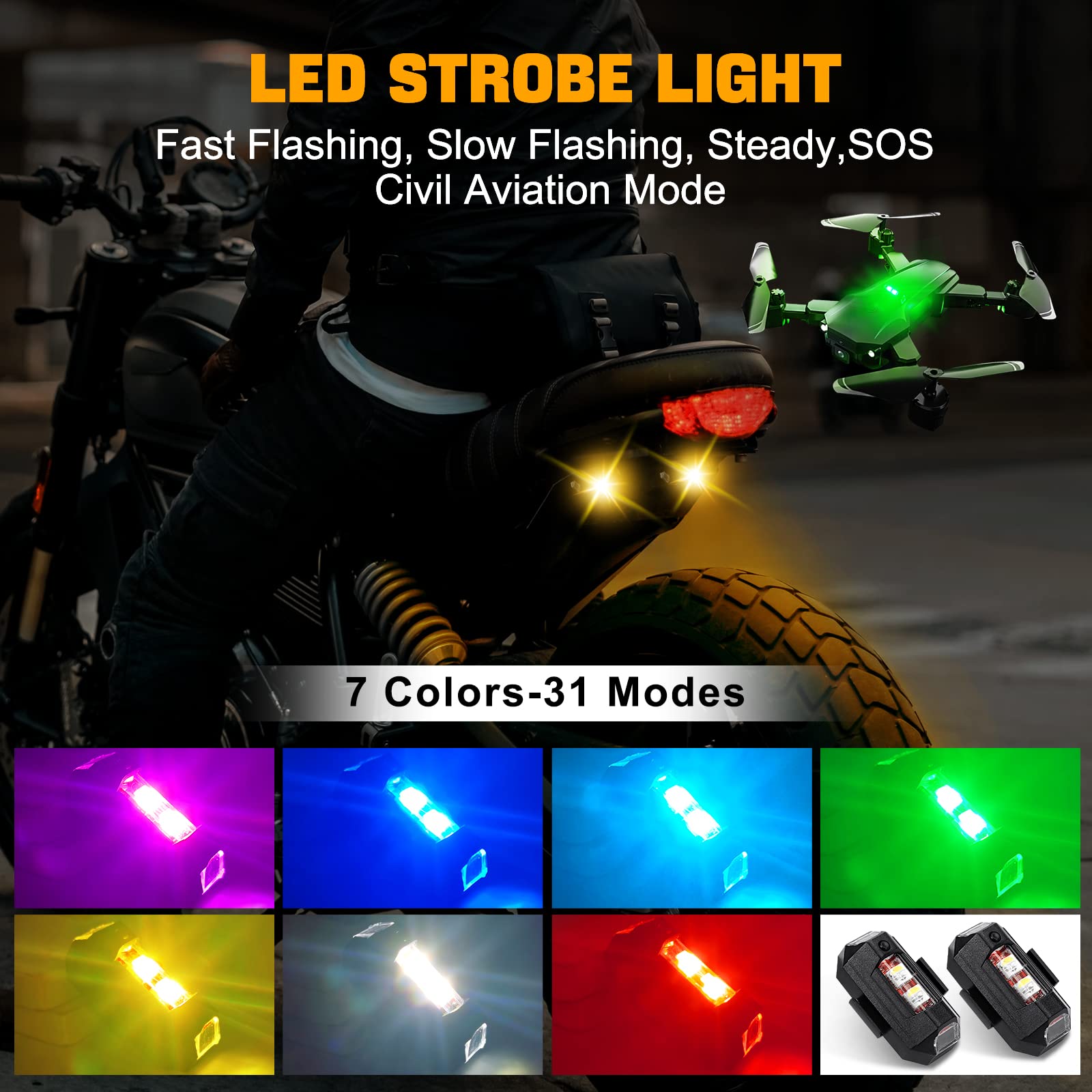 オートバイライト ドローン ストロボライト USB LED  - Drone Led Light のレビューと価格